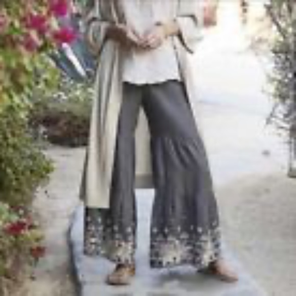 Johnny Was Sienne Wide-Leg Tiered Linen Palazza Boho Pants - Picture 7 of 7